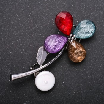"Flower" Brooch, Silver Metal Colour, 65x30mm