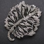 Leaf Brooch with Dark Rhinestones, Dark Silver Metal Colour, 58x72mm