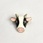 Bull Head Brooch with Enamel, Gold-Tone Metal, 25x28mm