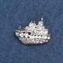 Ship Brooch Dark Silver-Tone Metal & Rhinestones 20x28mm +