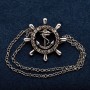 Ship's Wheel Brooch with Chain, Silver-Tone Metal 30mm +
