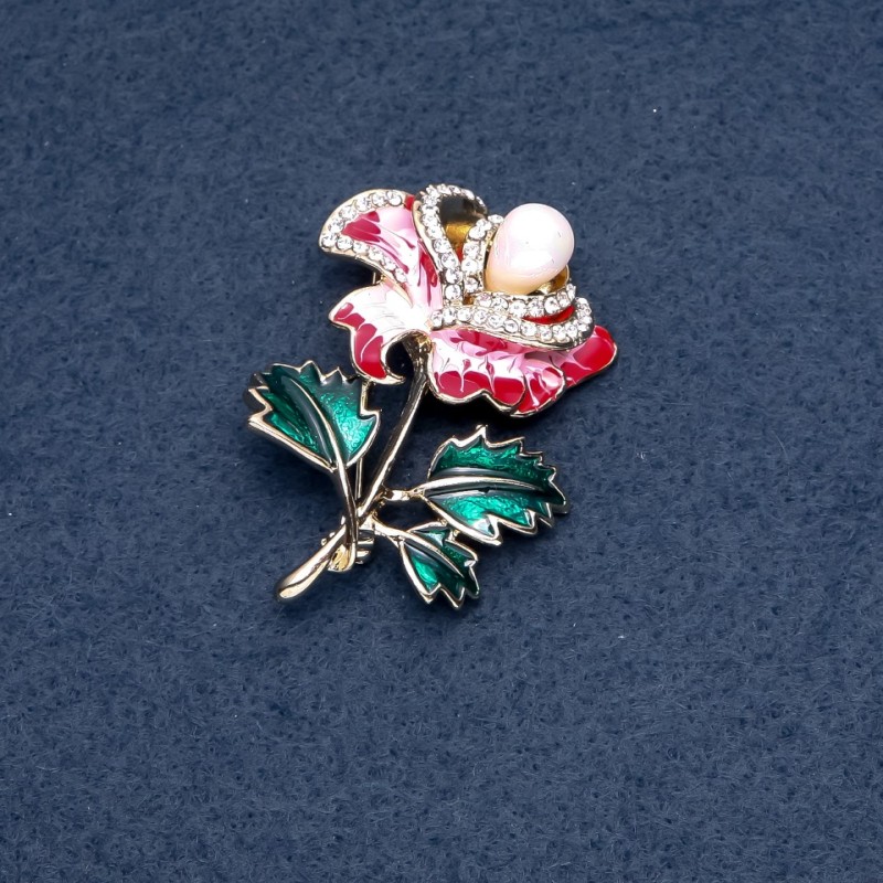 Rose Brooch, Botanical Series 50x35 Gold-Colour Metal