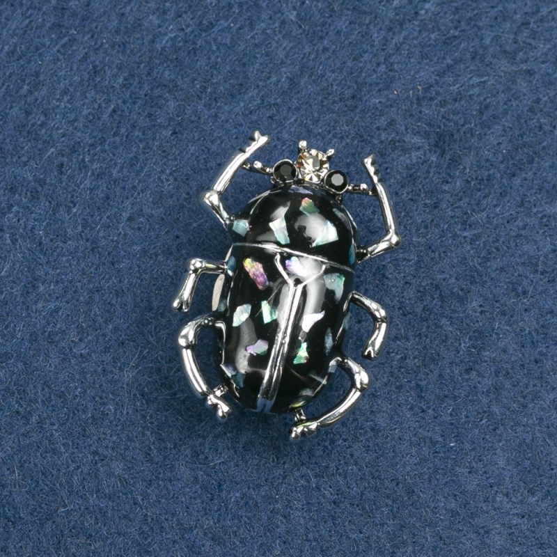 May Beetle Brooch with Haliotis Silver-Tone Metal 3x2cm