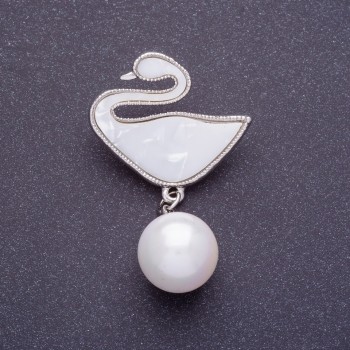 "Swan" Brooch, Silver-Tone Metal