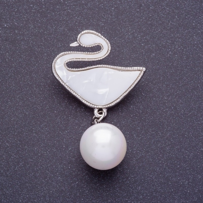 "Swan" Brooch, Silver-Tone Metal