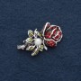 Rose Brooch 4x2.5cm, Rhinestones, Enamel, Grey Metal