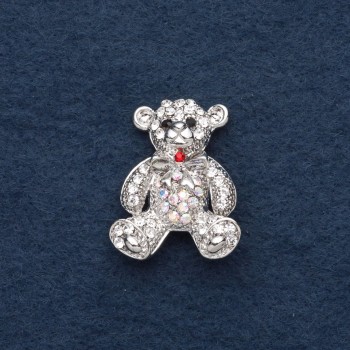 "Teddy Bear" Brooch, 3x2cm, Grey Metal, Chameleon Rhinestones