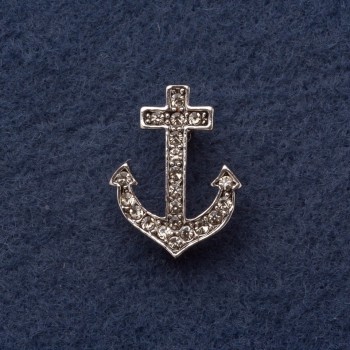 Anchor Brooch 2.8x2cm Grey Metal with Rhinestones
