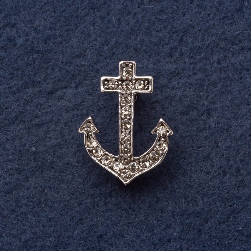 Anchor Brooch 2.8x2cm Grey Metal with Rhinestones