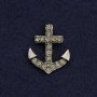 Brooch on a screw clasp "Anchor" 2 cm grey metal with crystals