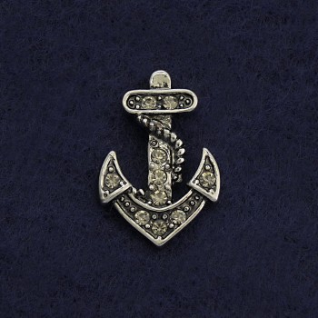 Anchor Screw-Back Brooch 2cm Grey Metal