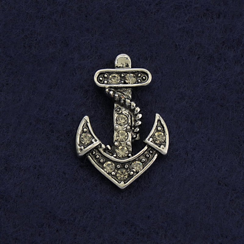 Anchor Screw-Back Brooch 2cm Grey Metal