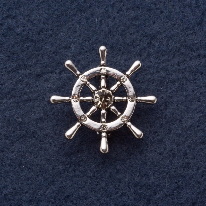 Ship's Wheel Brooch, 3cm diameter, grey metal