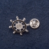 Ship's Wheel Screw-Back Brooch 2.5cm, grey metal