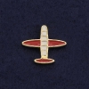 Screw-Clasp "Airplane" Brooch, 2cm, White-Red Enamel, Yellow Metal