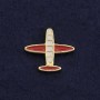 Screw-Clasp "Airplane" Brooch, 2cm, White-Red Enamel, Yellow Metal