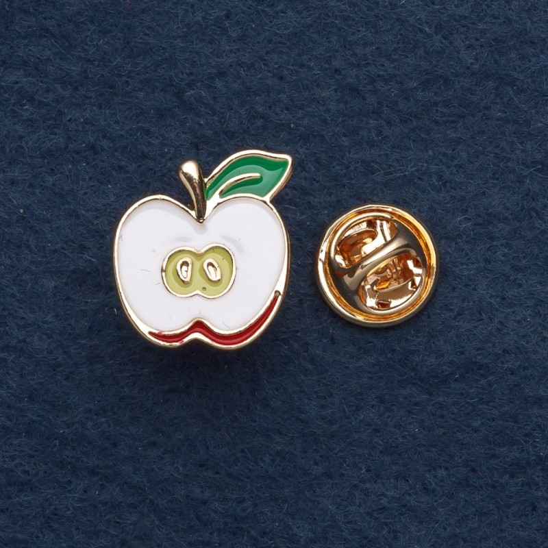 Apple Screw-Back Brooch 1.5x2cm, yellow metal