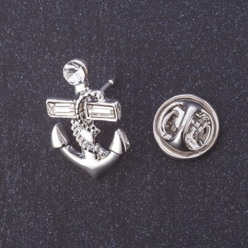 Anchor Brooch, metal colour "silver", "Theme" series 2x1.5cm, screw-back clasp