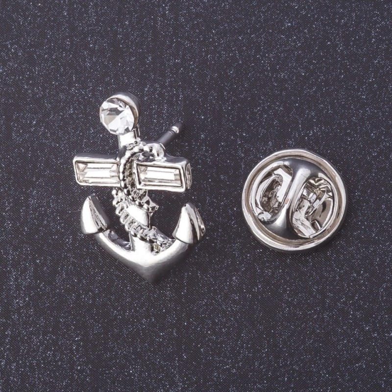 Anchor Brooch, metal colour "silver", "Theme" series 2x1.5cm, screw-back clasp