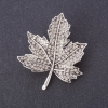 Maple Leaf Brooch, flora, 4.5x4cm, white rhinestones, metal colour "silver"