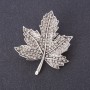 Maple Leaf Brooch, flora, 4.5x4cm, white rhinestones, metal colour "silver"