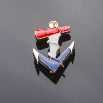 Anchor Brooch 5 * 3 cm, gold-tone, coloured enamel