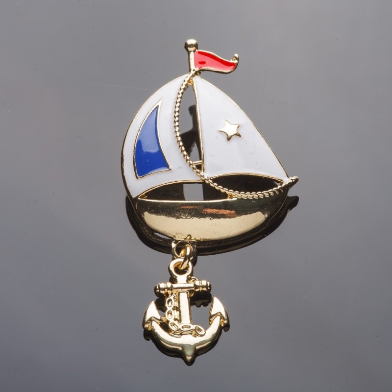 Sailboat Brooch Coloured Enamel 6x3cm