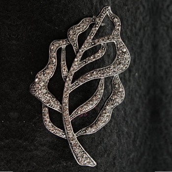 (35/60mm) Drip-Silver Metal Leaf Brooch with Rhinestones