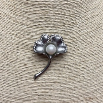 Bouquet Brooch, Silver-Tone Metal, Majorca Pearls & Rhinestones, 45x32mm +