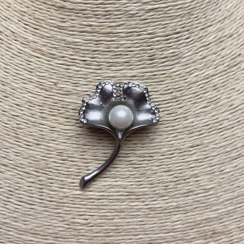 Bouquet Brooch, Silver-Tone Metal, Majorca Pearls & Rhinestones, 45x32mm +