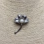 Bouquet Brooch, Silver-Tone Metal, Majorca Pearls & Rhinestones, 45x32mm +