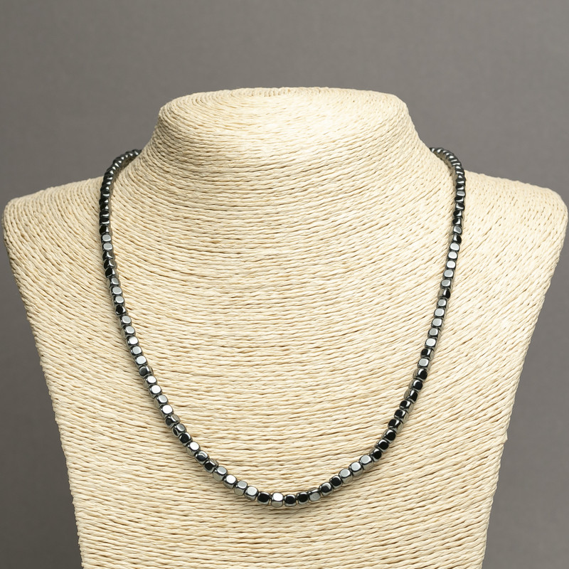 Natural Hematite Stone Necklace with Smooth Cubes, 4×4 mm, length 45 cm (no clasp)