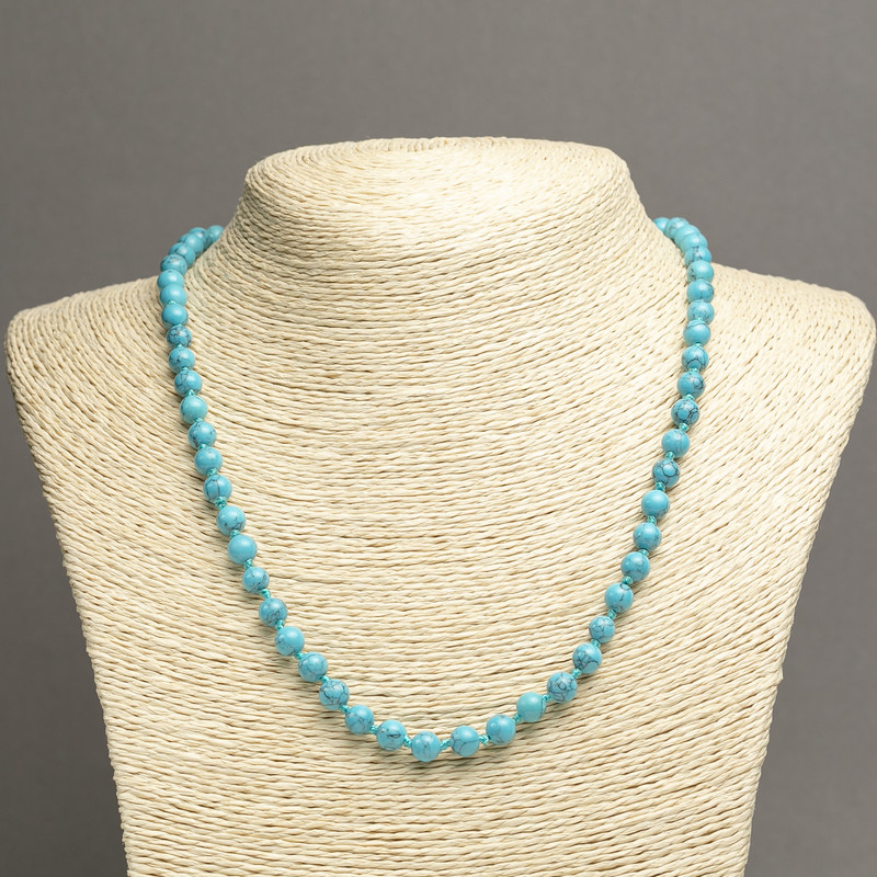 Turquoise Necklace, Blue Smooth Round Beads, Diameter 6mm+-, Length 45cm+
