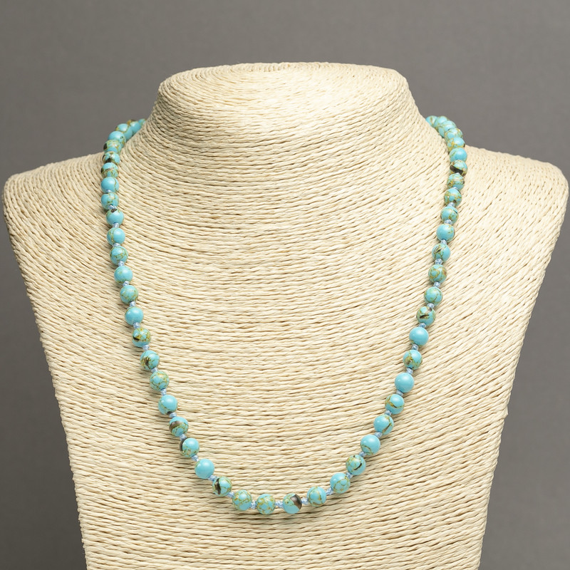 Imperial Jasper Necklace, Turquoise (Pressed), Smooth Round Beads, Diameter 6mm+-, Length 45cm+