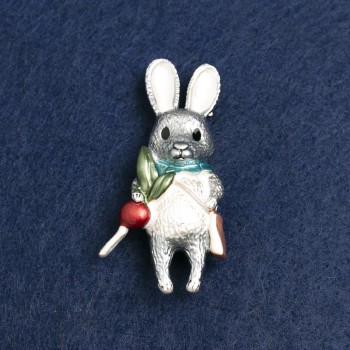 Bunny Brooch, Gold-Tone Metal & Enamel, 50x26mm +