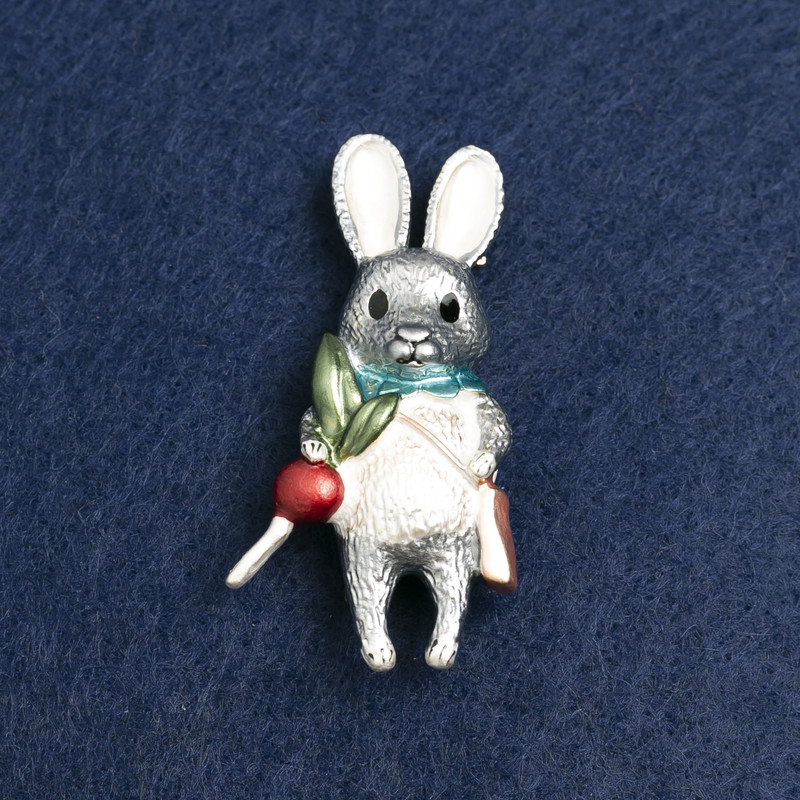 Bunny Brooch, Gold-Tone Metal & Enamel, 50x26mm +