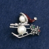 Christmas Brooch, Silver-Tone Metal, Majorca Pearl, Rhinestones & Enamel, 28x38mm +