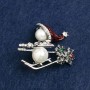 Christmas Brooch, Silver-Tone Metal, Majorca Pearl, Rhinestones & Enamel, 28x38mm +
