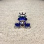 Frog Brooch, Silver-Tone Metal, Rhinestones and Enamel, 30mm +