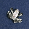 Frog Brooch, Silver-Tone Metal, Rhinestones and Enamel, 28x35mm +