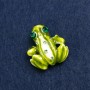 Frog Brooch, Gold-Tone Metal, Rhinestones and Enamel, 28x30mm +