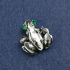 Frog Brooch, Silver-Tone Metal, Rhinestones and Enamel, 28x30mm +