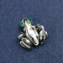 Frog Brooch, Silver-Tone Metal, Rhinestones and Enamel, 28x30mm +
