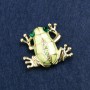 Frog Brooch, Gold-Tone Metal, Rhinestones and Enamel, 35x30mm +