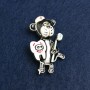 Bear Dentist Brooch, Gold-Tone Metal and Enamel, 50x30mm +