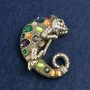 Chameleon Brooch, Gold-Tone Metal, Cat's Eye and Rhinestones, 52x46mm +