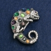 Chameleon Brooch, Silver-Tone Metal, Cat's Eye and Rhinestones, 52x46mm +