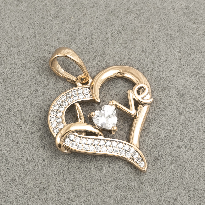 Xuping Pendant, 18K Gold-Plated Heart with White Rhinestones, diameter 25x18mm +
