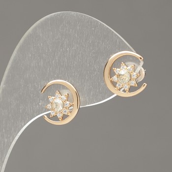 Xuping Stud Earrings 18K Gold Plating with White Rhinestones and Champagne Crystals, diameter 10mm +