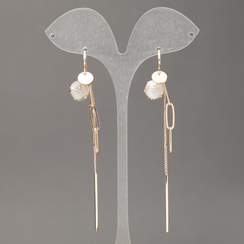 Xuping Earrings 18K Gold Plating with Grey Cat's Eye, diameter 10mm +/-, length 90mm +